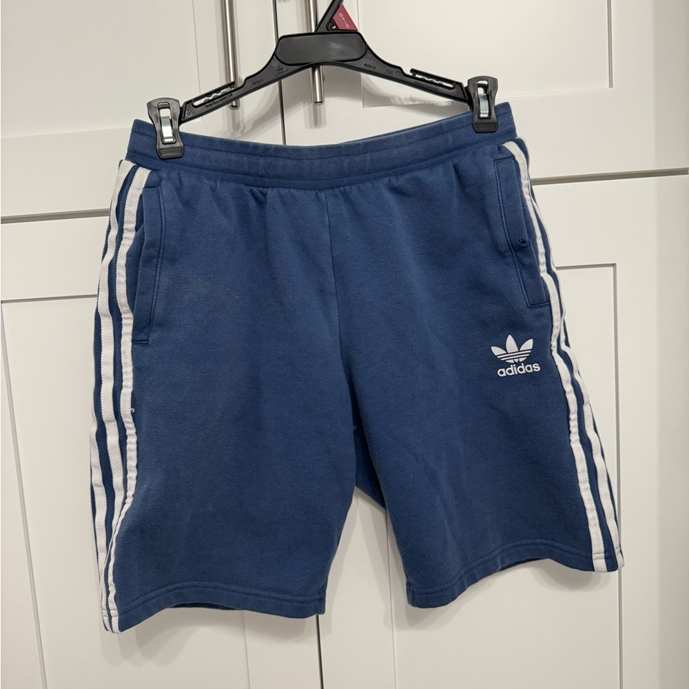 Adidas Men's Navy Shorts with White Stripes